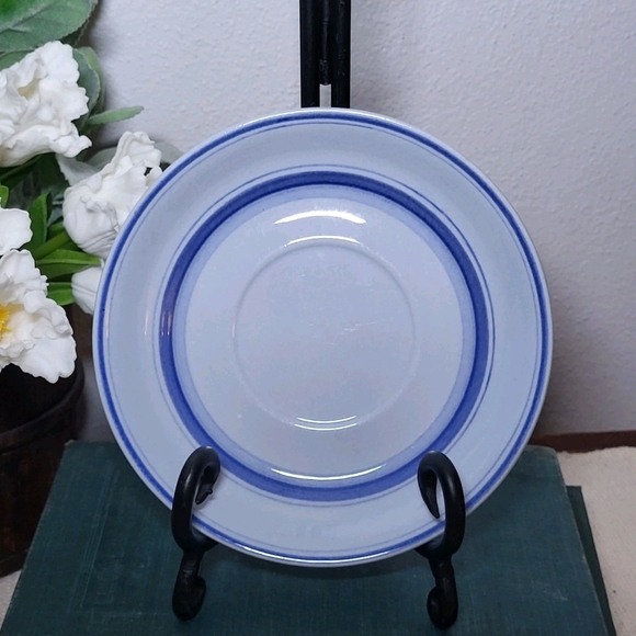 Arabia Finland "Blue Rose" Saucers Mid-Century MCM Blue Band Set of 6 Coffee - Picture 1 of 5